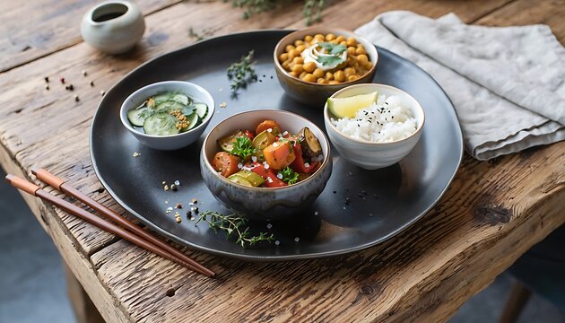 Assorted Indian Dishes with Bowls and Dips.