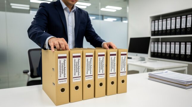 Businessman Organizing Office Files in a Modern Workspace