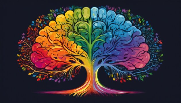 rainbow brain tree abstract colorful design symbolizing creativity growth knowledge imagination and vibrant life a colorful brain shaped tree design perfect for education psychology