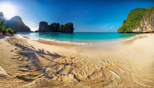 stunning tropical beach with dramatic limestone cliffs high resolution photo