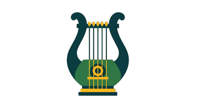 Colorful Illustrated Lyre Harp Musical Instrument Design.