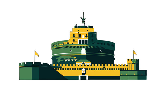 Colorful Illustrated Ship with Maritime Flags and Details.
