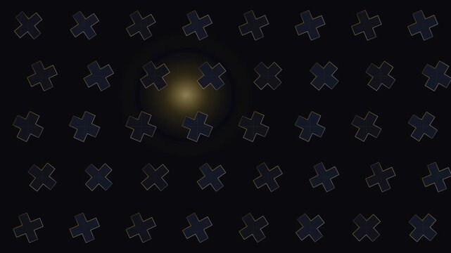 Gold light panning across dark geometric cross pattern background