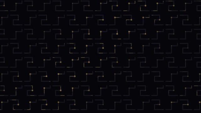 Golden digital network nodes animating on a dark grid background