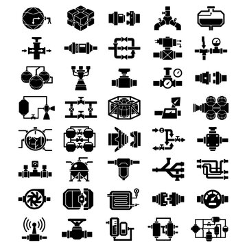 Hydrazine fuel feed storage tanks and satellite orbital pipeline vector icons