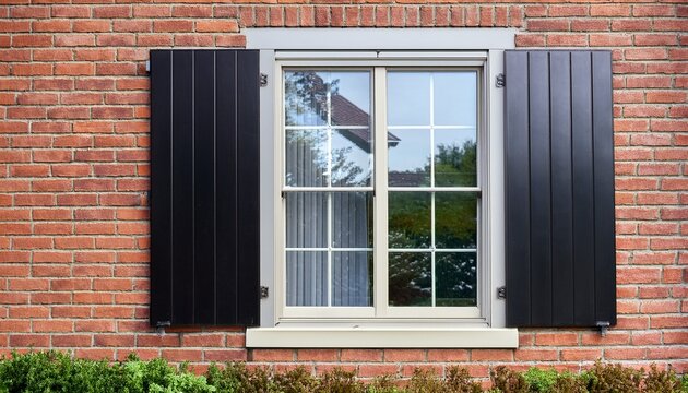 black double hung vinyl window in a brick house