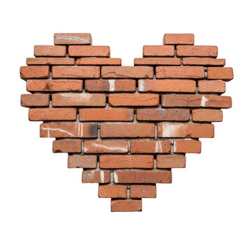 Heart shape made from red bricks with mortar isolated on transparent background