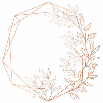 copper geometric floral frame on white background