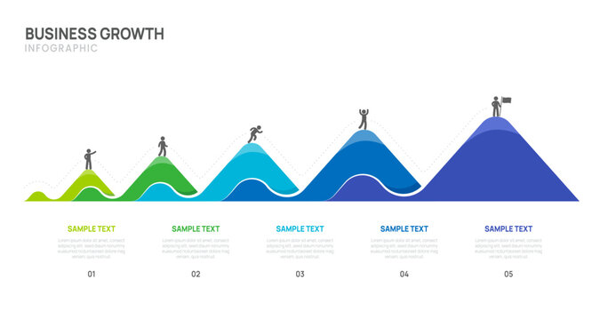 5 Step Business mountain pyramid infographic ascending Steps success strategy and financial growth process. presentation vector infographics.