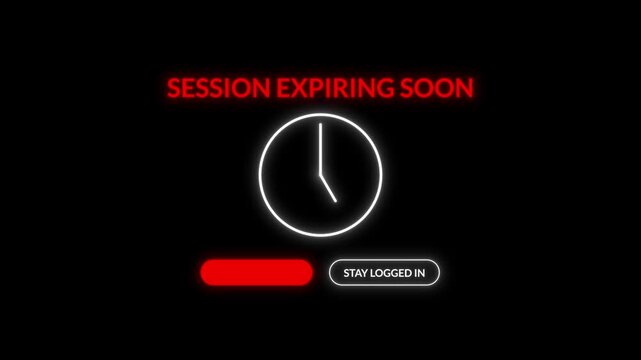 Digital Clock with Flashing Session Expiration Security Alert Window on Black Background