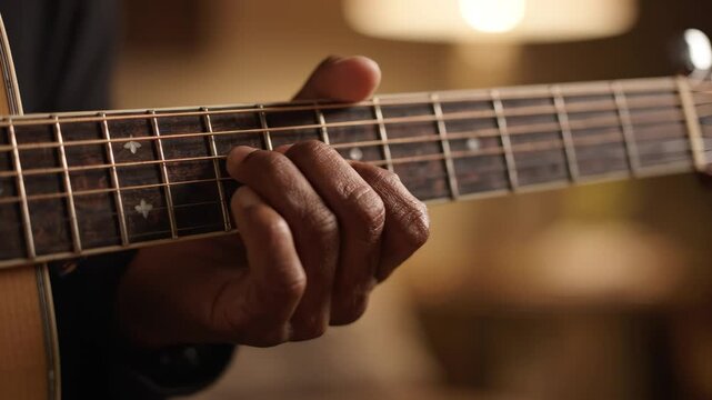 Hands playing acoustic guitar