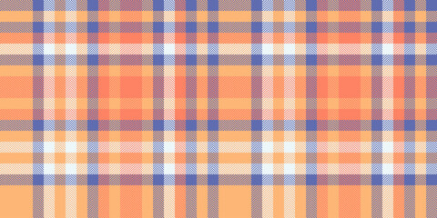 Obraz premium Dress vector check seamless, shabby tartan textile background. Picnic blanket pattern fabric plaid texture in orange and blue colors.