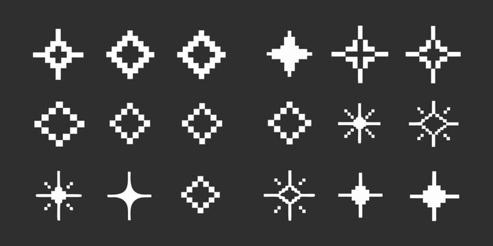 pixel art sparkles on dark background stars