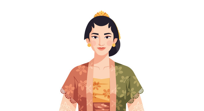Portrait of Beautiful Indonesian Javanese Woman Wearing Traditional Kebaya