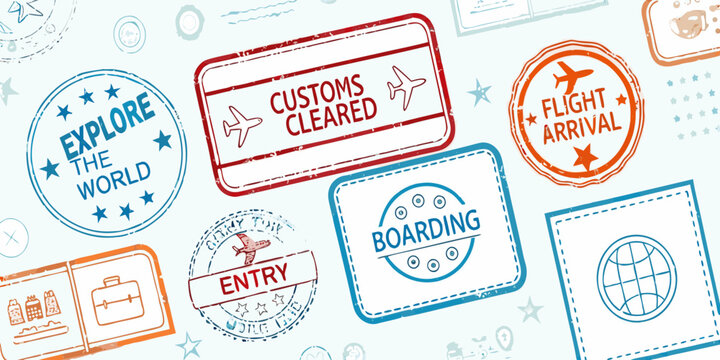 passport stamps collection vector illustration travel customs