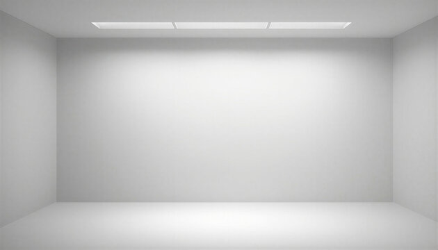 Empty minimalist interior room with white walls and ceiling lights  