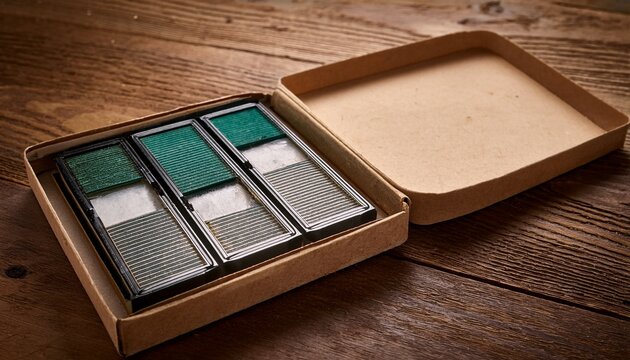 vintage microscope slide in aged cardboard case on wooden table