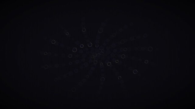 Glowing abstract hexagon particles on a dark background