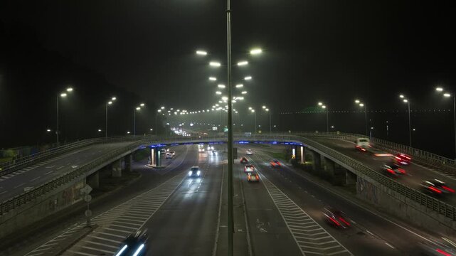 A timelapse of Kyiv's downtown highway at night