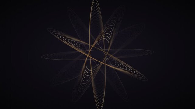 Abstract golden geometric line pattern rotating on black background