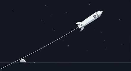 Rocket Launching into Space, Ascending Starry Night Sky © Kursi