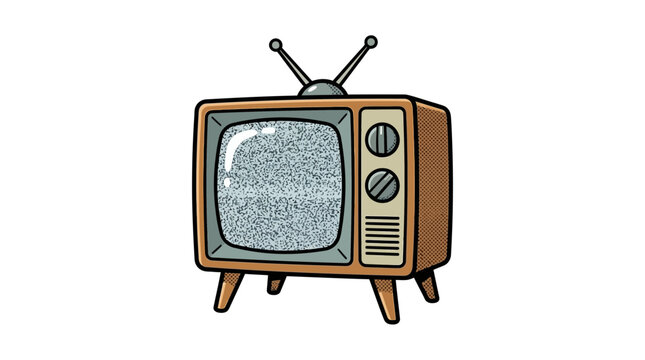 Retro Television with Static Screen, Vintage TV Set with Antenna