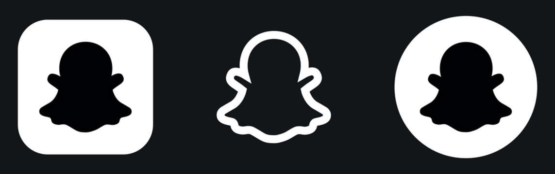 Set of Snapchat social media white icons with creative distorted jagged edges and rough grunge effect isolated on white background vector illustration
