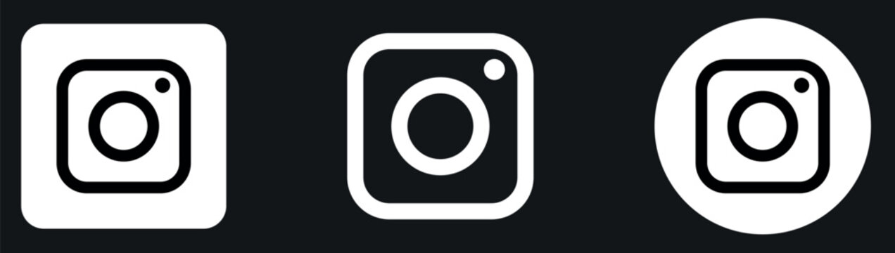 Set of Instagram social media white icons with creative distorted jagged edges and rough grunge effect isolated on white background vector illustration