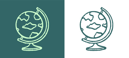 Simple hand drawn doodle of a planet earth globe model icon. Essential school geography learning stationery element and travel map exploration tool design, isolated for education. © dirtyfellas