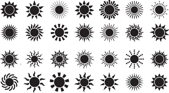 Sun icons set vector black white background