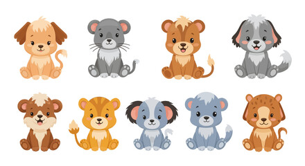 Obraz premium Cute Cartoon Baby Animals Illustration Set