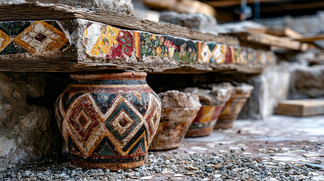 Pompeii thermopolium counter inset with terracotta dolia storage vessels, carbonized fresco panels above serving surface, Vesuvian lapilli embedded in opus signinum flooring, Roman commercial archae
