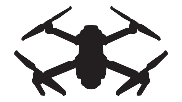 Black drone silhouette on white background