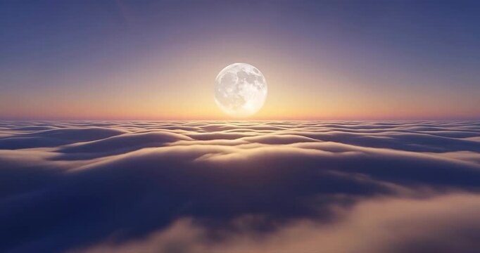 Moon rising above clouds serene landscape tranquil scene golden hour