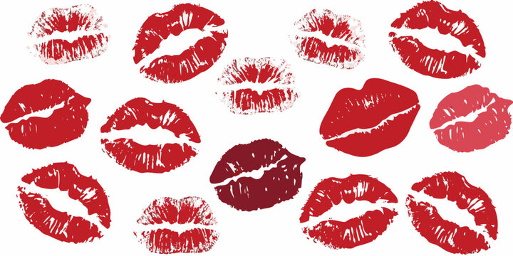 Collection Of Red Lipstick Kiss Marks Vector Illustration
