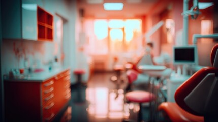Fototapeta premium Interior view of a medical office treatment room with warm ambient lighting creates a sense of calm