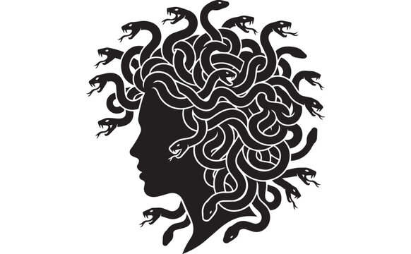 Medusa head with snakes on white