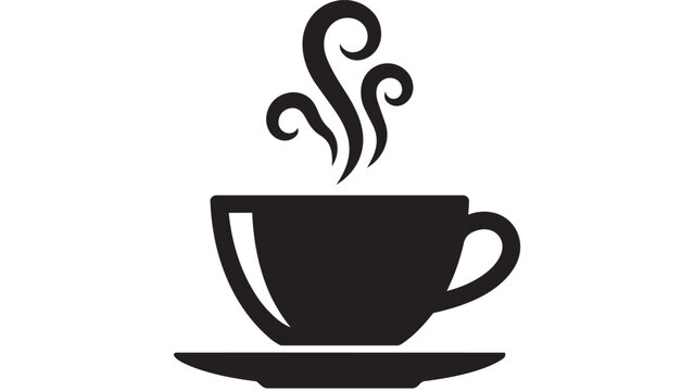 Black tea cup and saucer with steam