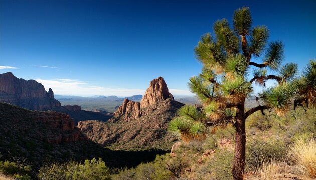view of weavers needle as seen from the lone pine tree on the peralta trail superstition mountains arizona