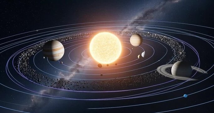 Solar system representation planets orbiting star science visualization