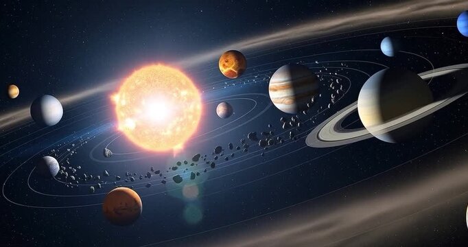 Solar system representation planets orbiting sun space exploration concept