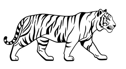 Obraz premium Black and White Tiger Stripe Pattern Profile Walking Stencil Line Art Vector