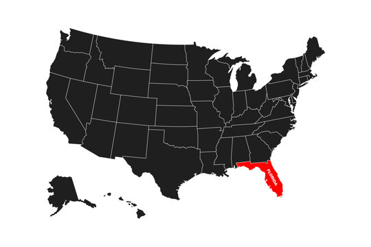 Florida State, USA, vector map isolated on United states map. Editable blank vector map of USA.