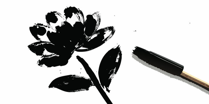 Black ink wash flower silhouette on a white background