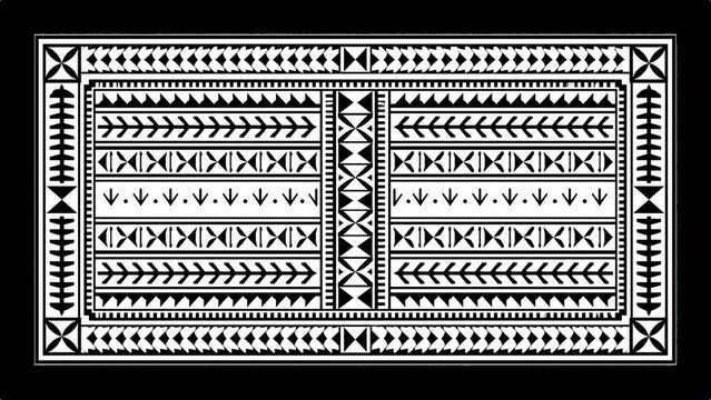 Samoan tribal geometric ornament pattern in black and white, traditional Polynesian cultural design used for textile, tattoo, and decorative background