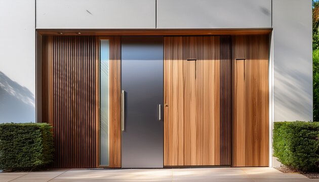 modern minimal door design featuring a blend of wooden and aluminum materials showcasing durability and aesthetic variety