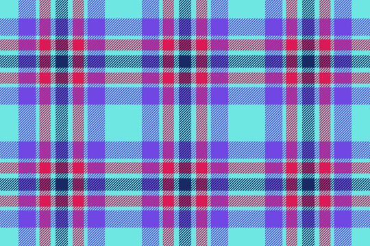 Veil tartan check vector, christmas ornament plaid pattern fabric. 70s seamless texture background textile in teal and indigo colors.