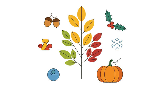 Autumn Season Collection: Leaves, Acorns, Pumpkin, Holly, Snowflakes