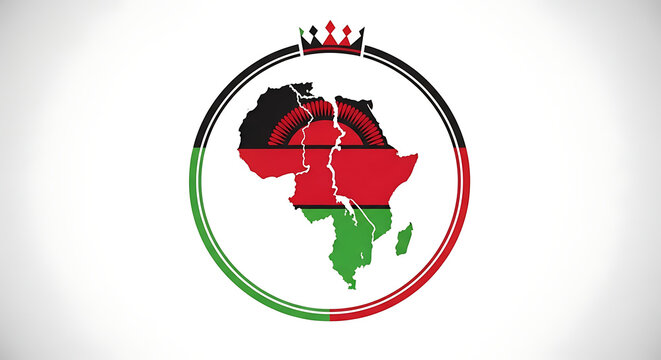 African continent map in a circle with kenya flag colors