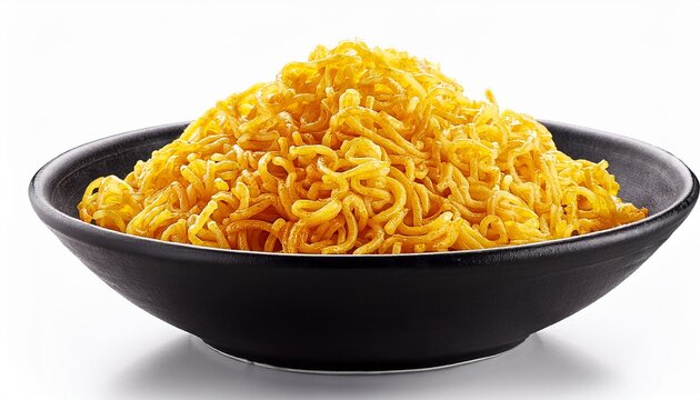 sev in a black bowl on white background